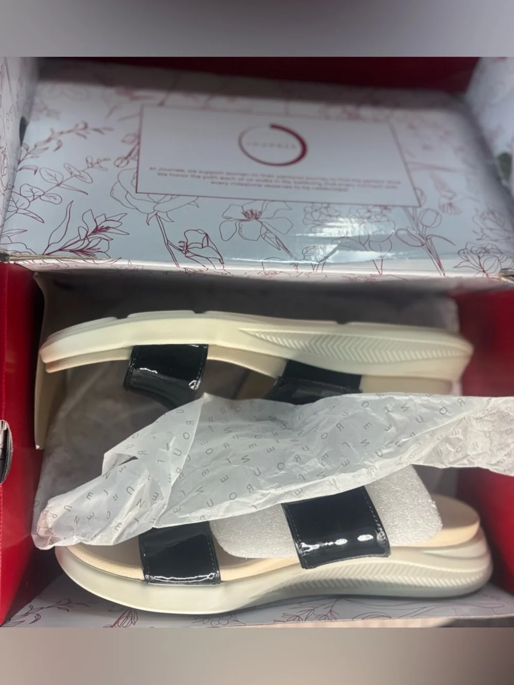 Journee Collection Janis Wedge Black Patent Women’s Sandals Size 7.5 - Picture 11 of 12